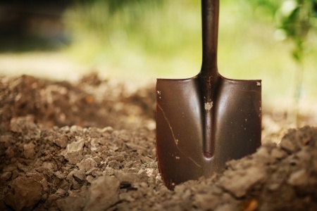 Shovel digging in dirt.